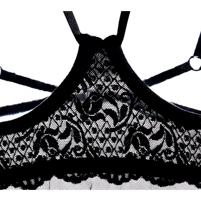 Open cup babydoll lingerie set seductive sheer mesh black