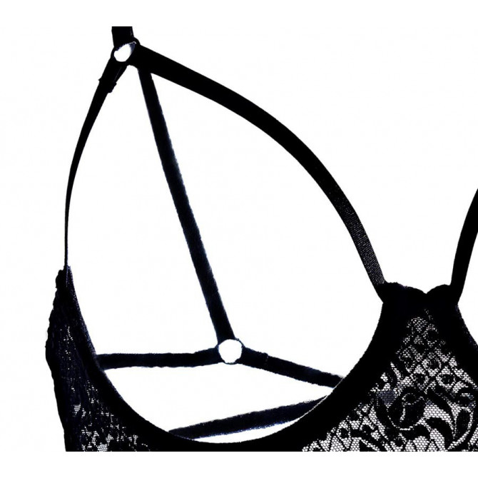 Open cup babydoll lingerie set seductive sheer mesh black
